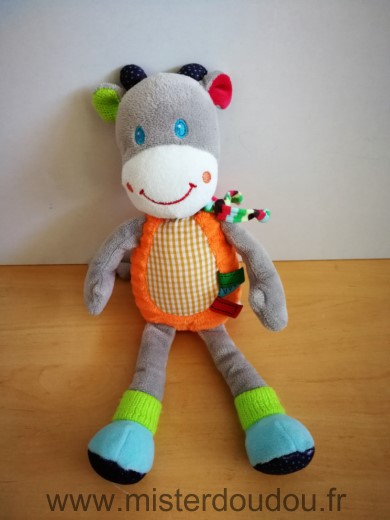 Doudou Vache Ouatoo Orange gris bleu 