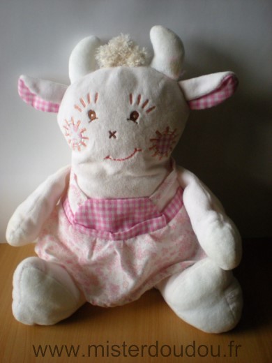 Doudou Vache Takinou Rose blanc fleurs 