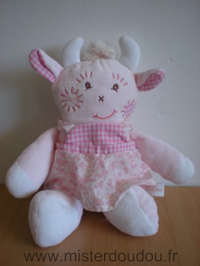 Doudou Vache Takinou Rose robe rose fleurs 