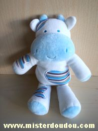 Doudou Vache Tape à l oeil Blanc bleu marron 