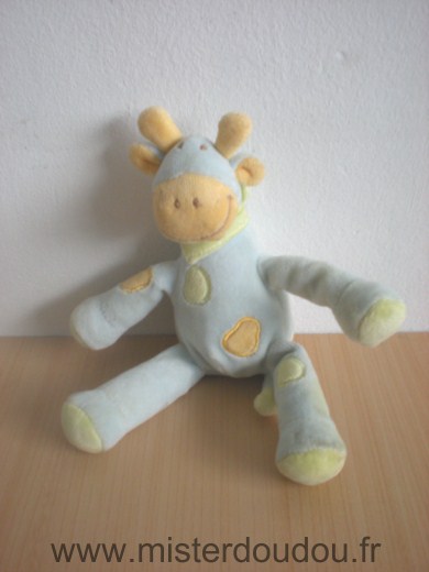 Doudou Vache Tex Bleu taches jaune vert Petit modèle