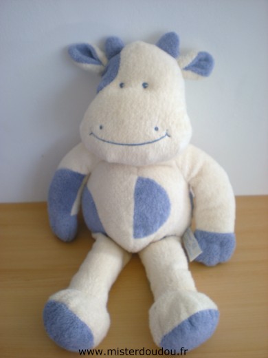 Doudou Vache Tiamo Ecru bleu 