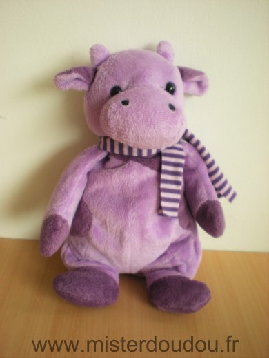 Doudou Vache Tout compte fait Mauve echarpe rayee coeur violet 