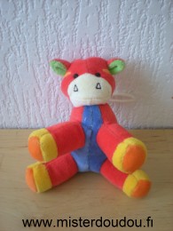 Doudou Vache 0 Rouge jaune orange ventre bleu Vache avec un cordon dans le dos pour supsendre