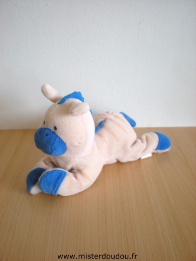 Doudou Zébre Bébé confort Beige bleu Scratch sous les pattes