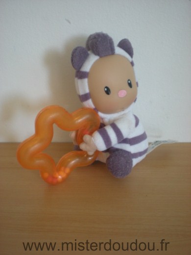 Doudou Zébre Cotoons Blanc mauve etoile hochet orange 