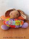 Lapin-Kaloo-Patchwork-orange-mauve-jaune-coeur-Tres-bon-etat-general-mais-traces-marron-sur-l-oreille-non-parties-au-lavage