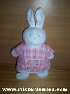 Lapin-Klorane-Blanc-rose-Inscription-sur-tablier-rose-carreaux--j-aime-les-calins