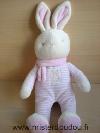 Lapin-Klorane-Entierement-en--velour-raye-rose-blanc-echarpe-rose