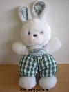 Lapin-Nounours-Peluche-blanche--salopette-verte-yeux-bleux