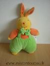 Lapin-Vulli-Orange-vert-jaune-Doudou-propre-mais-quelques-petites-taches-sur-les-jambes