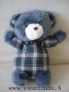 Ours-Nounours-Tissus-carreau-bleu-marine-blanc-tete-peluche-bleu-Yeux-bleus-clairs